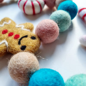Blue and Peony Christmas Pom Pom Garland - Felt Ball Nursery Decor