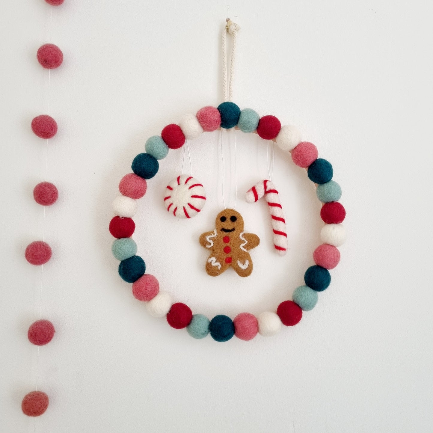 Custom Christmas Hanging Wreath - Felt Ball Pom Pom