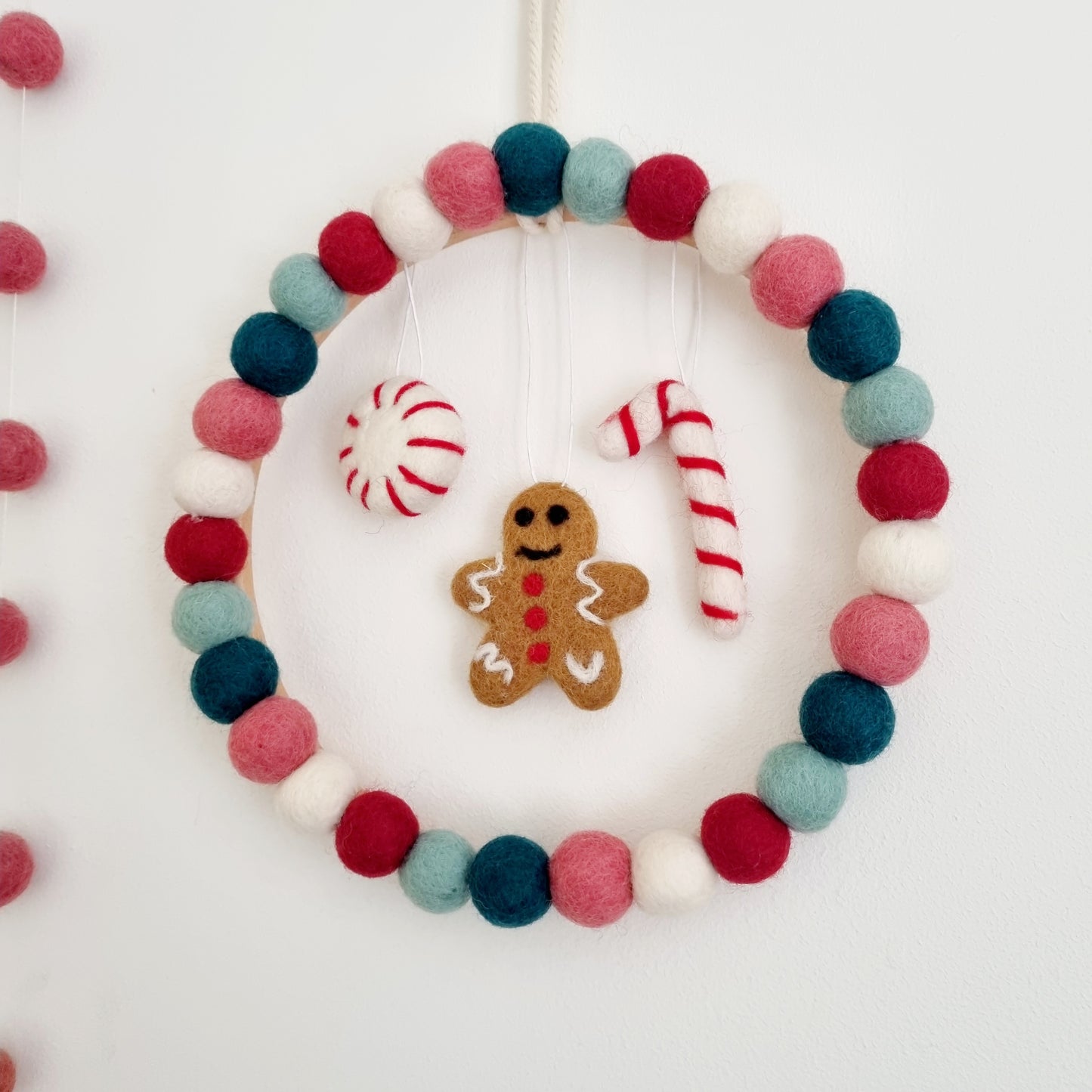 Custom Christmas Hanging Wreath - Felt Ball Pom Pom