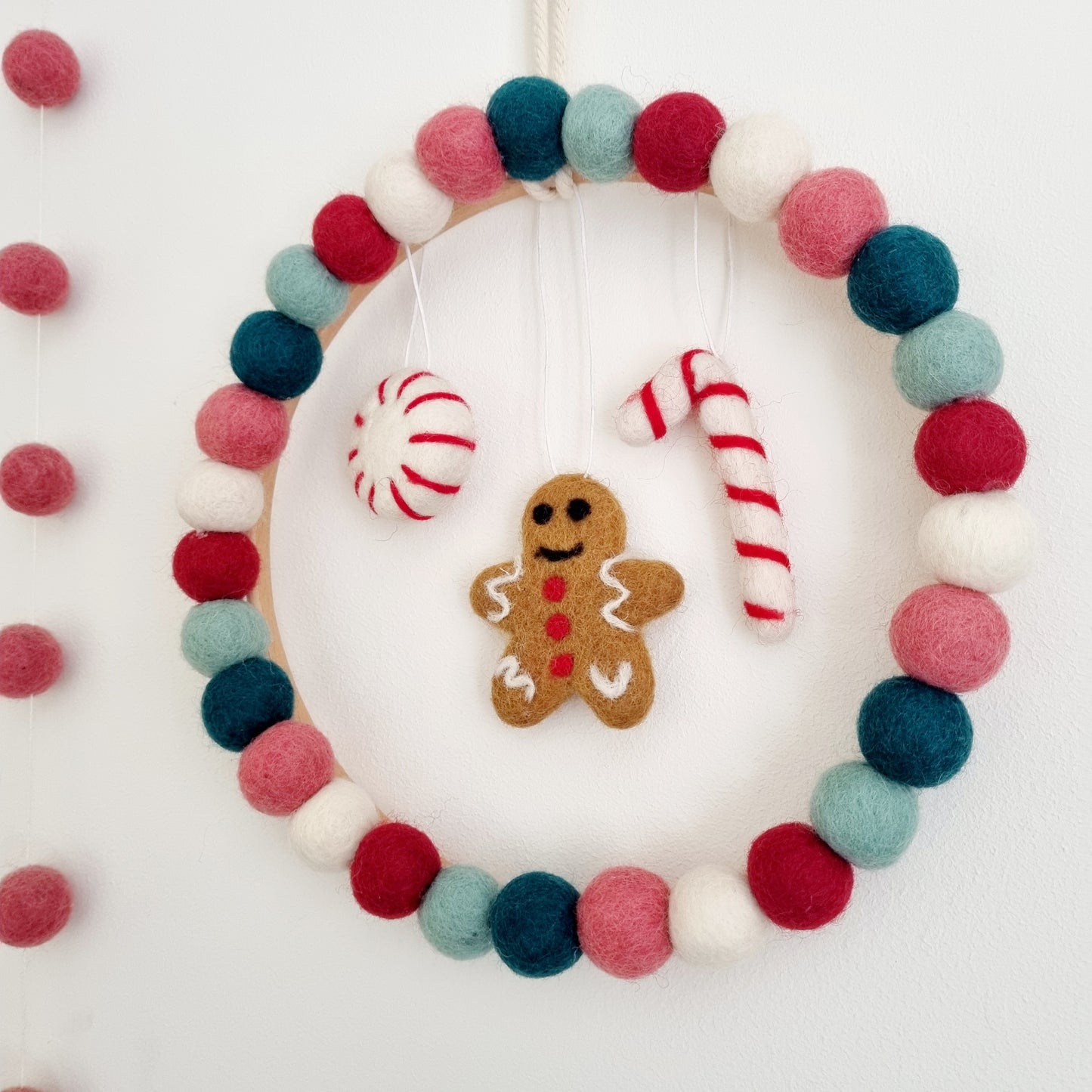 Custom Christmas Hanging Wreath - Felt Ball Pom Pom