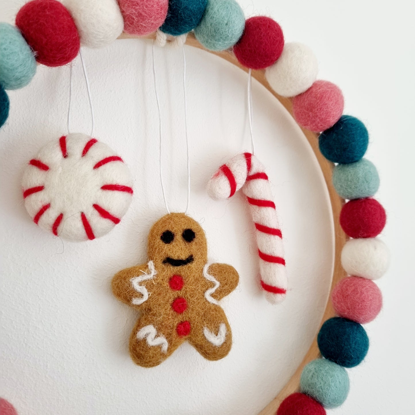 Custom Christmas Hanging Wreath - Felt Ball Pom Pom