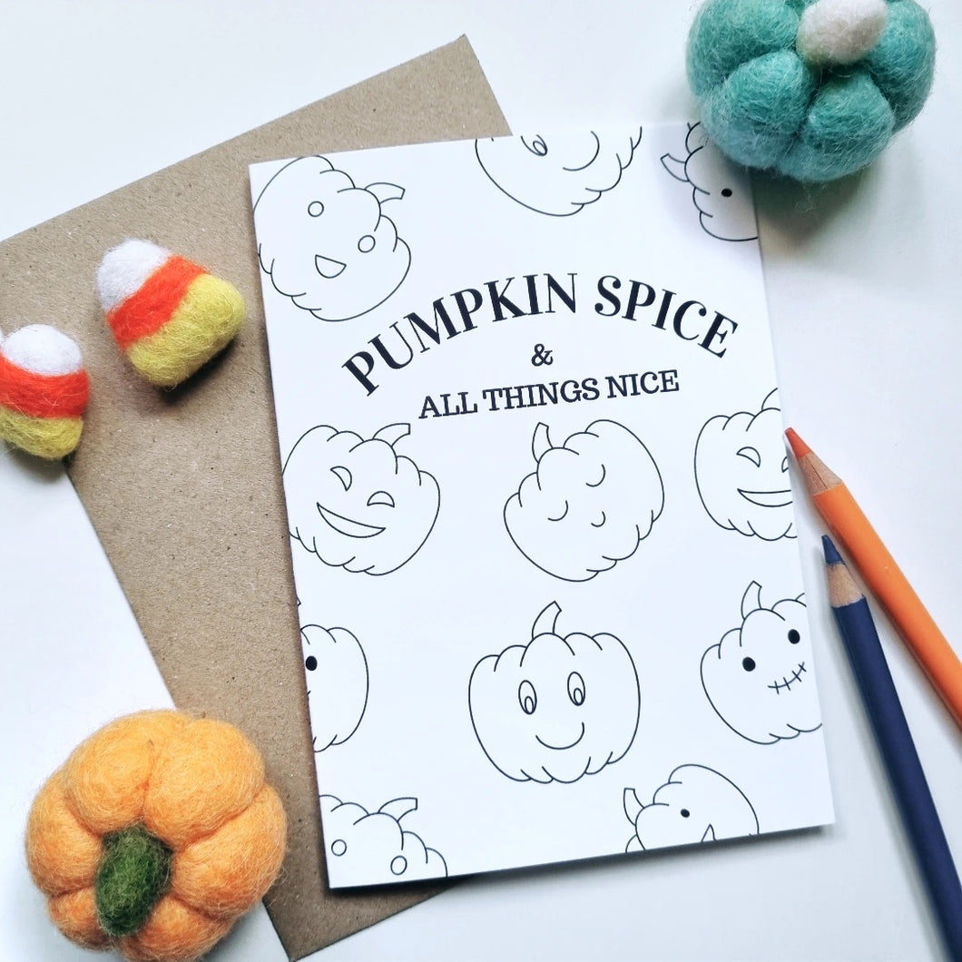 Colour Me In Halloween Pumpkin Spice Card - A6 Greeting Card