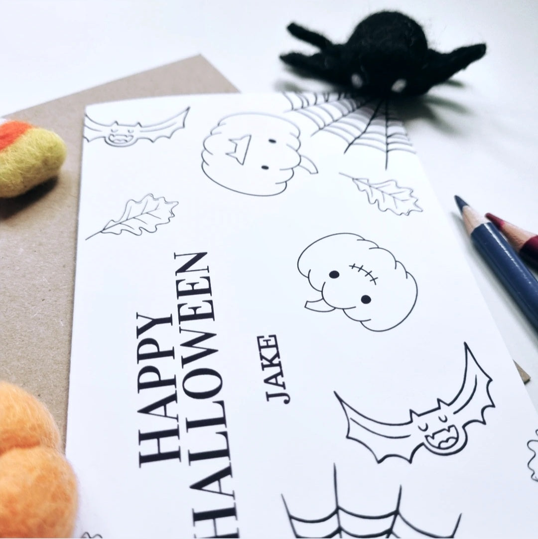 Colour Me In Personalised Halloween Card - A6 Greeting Card