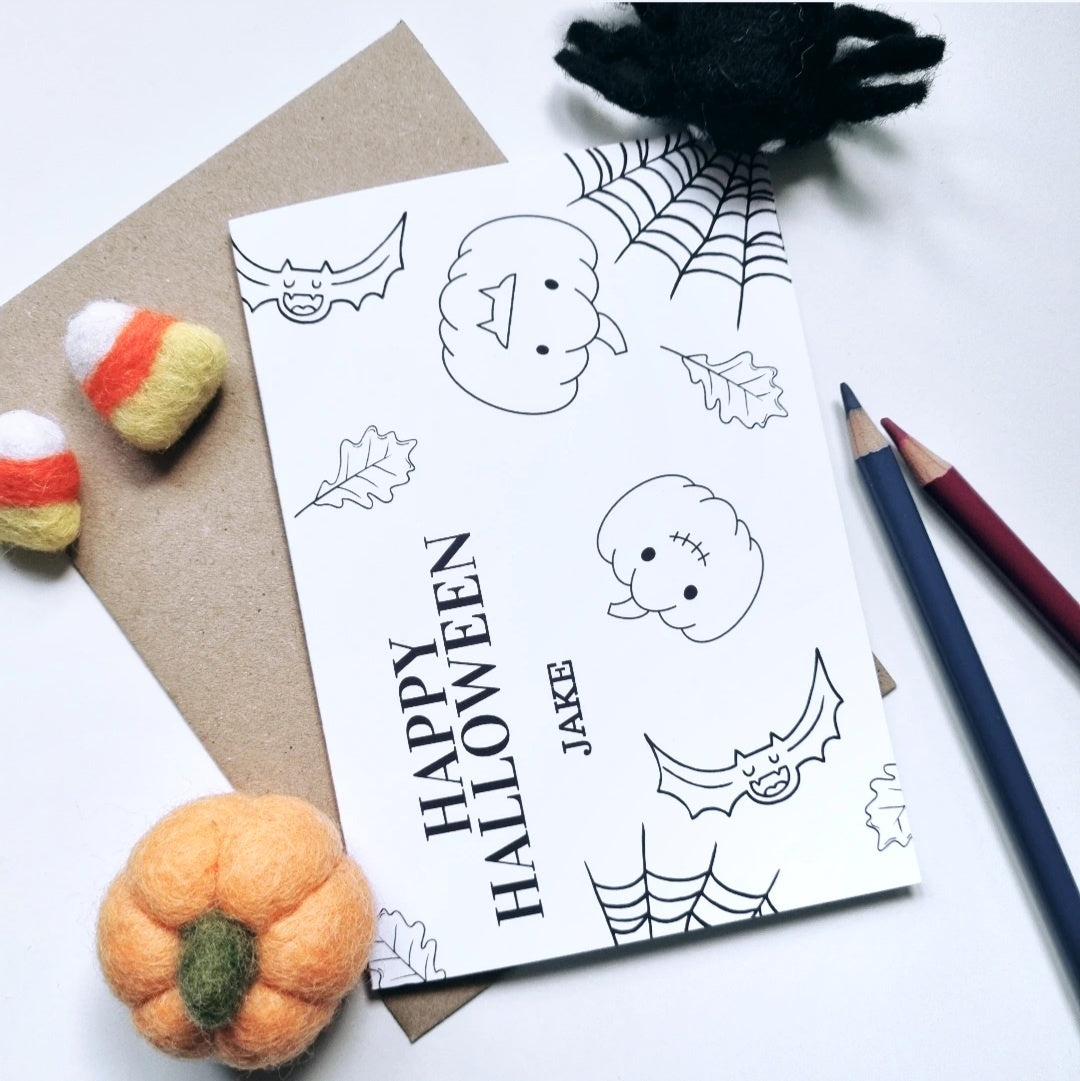 Colour Me In Personalised Halloween Card - A6 Greeting Card