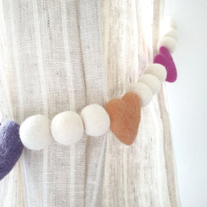 Candy Hearts Curtain Felt Ball Pom Pom Tie Backs
