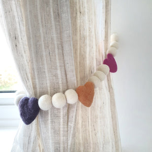 Candy Hearts Curtain Felt Ball Pom Pom Tie Backs