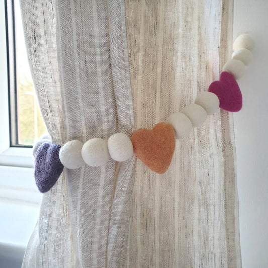 Candy Hearts Curtain Felt Ball Pom Pom Tie Backs