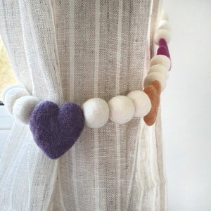 Candy Hearts Curtain Felt Ball Pom Pom Tie Backs