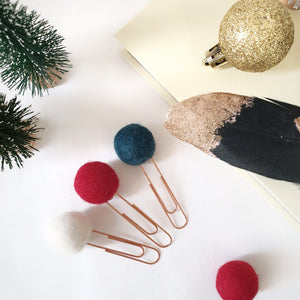 Christmas Pom Pom Paperclips - Felt Ball Stationary Bookmarks