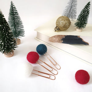 Christmas Pom Pom Paperclips - Felt Ball Stationary Bookmarks