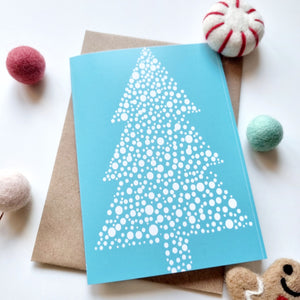 Christmas - A6 Christmas Tree Dotted Blue Greeting Card
