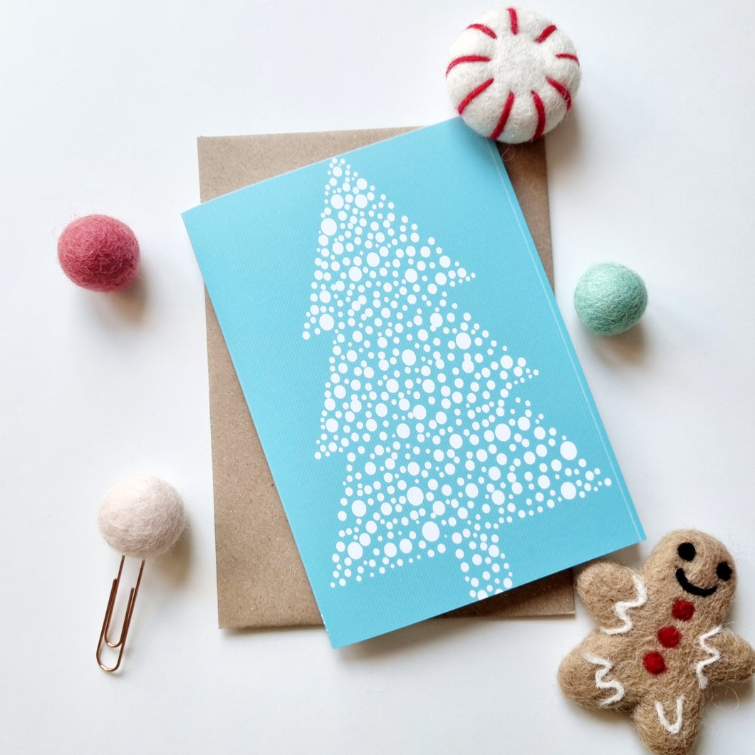 Christmas - A6 Christmas Tree Dotted Blue Greeting Card