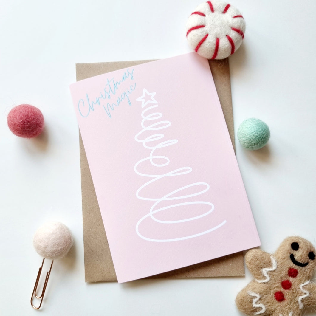 Christmas - A6 Christmas Magic Pastel Pink Tree Greeting Card