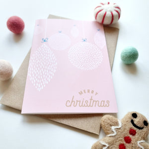 Christmas - A6 Merry Christmas Pastel Pink Baubles Greeting Card