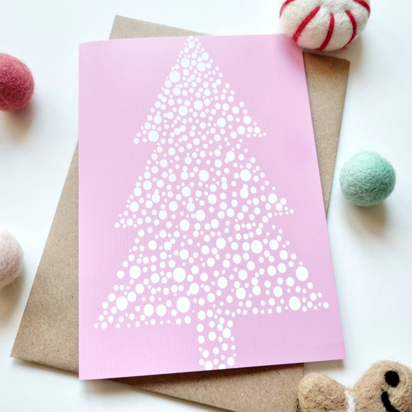 Christmas - A6 Christmas Tree Dotted Pink Greeting Card