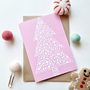 Christmas - A6 Christmas Tree Dotted Pink Greeting Card