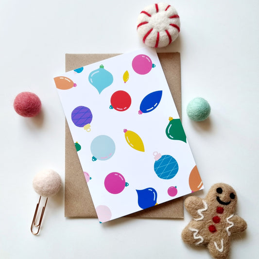 Christmas - A6 Christmas Bauble Doodle Retro Greeting Card