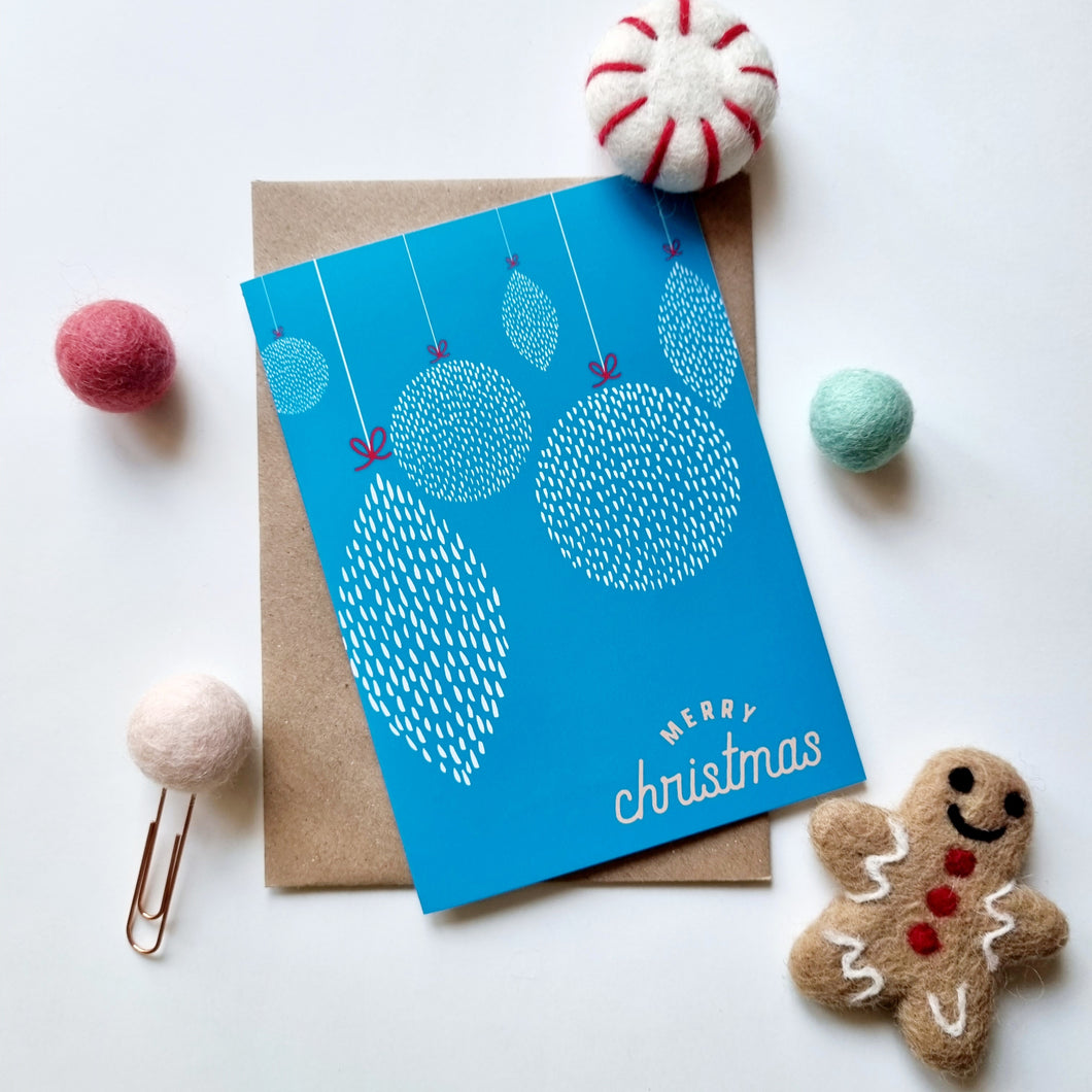 Christmas - A6 Merry Christmas Turquoise Baubles Greeting Card