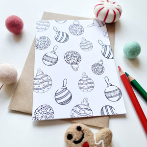 Colour Me In Personalised Christmas Bauble Design- A6 Greeting Card