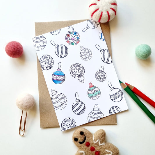 Colour Me In Personalised Christmas Bauble Design- A6 Greeting Card