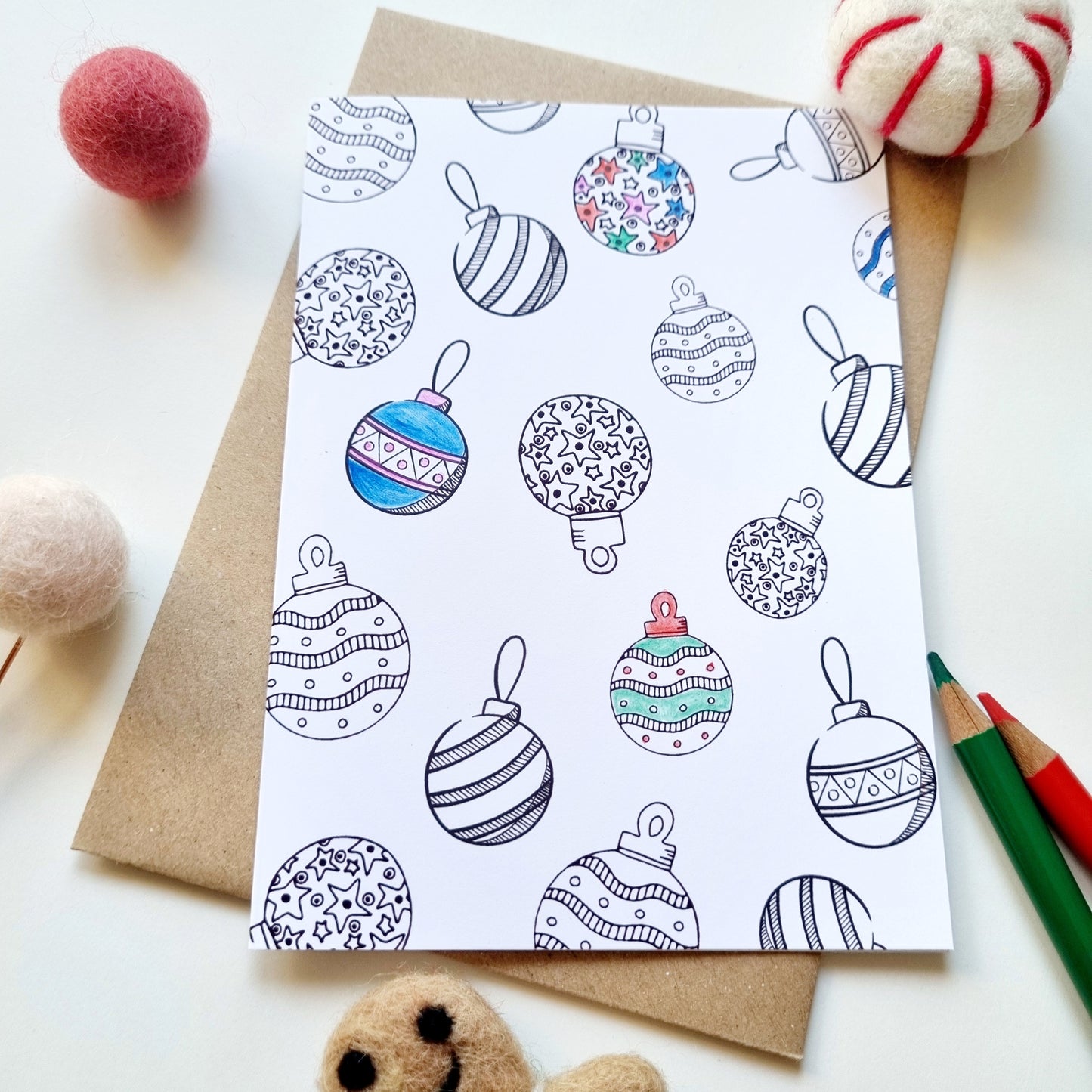 Colour Me In Personalised Christmas Bauble Design- A6 Greeting Card