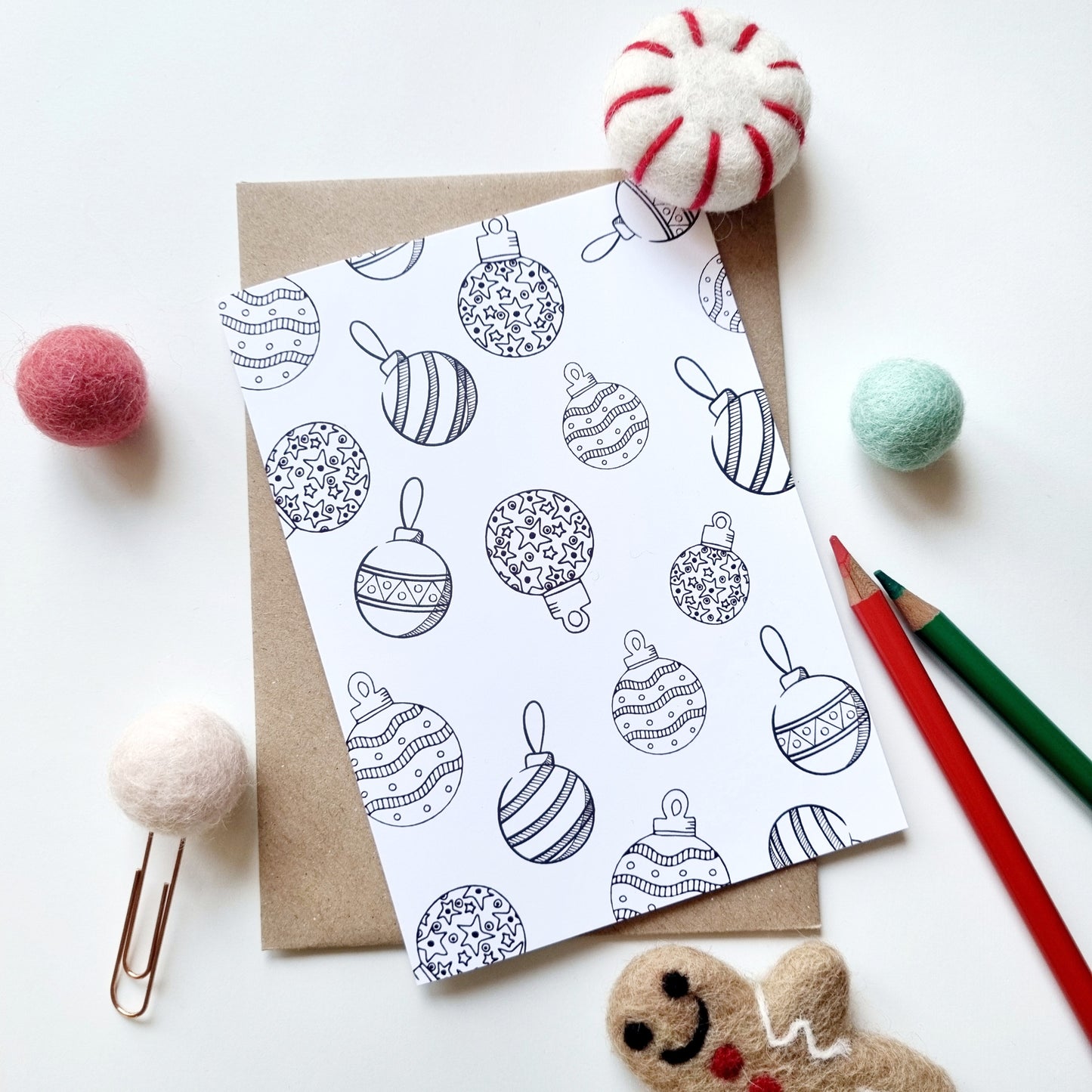 Colour Me In Personalised Christmas Bauble Design- A6 Greeting Card