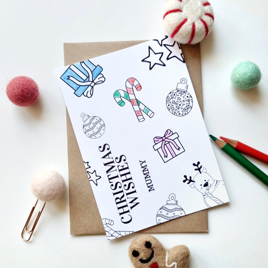 Colour Me In Personalised Christmas Design- A6 Greeting Card