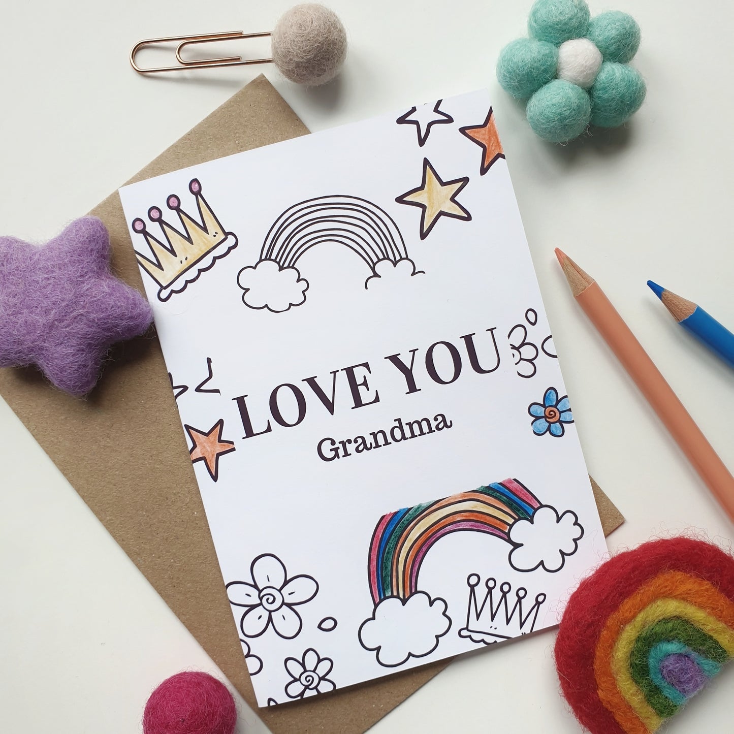 Colour Me In Personalised Mothers Day Rainbow Crown Design - A6 Greeting Card
