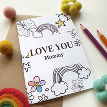 Load image into Gallery viewer, Colour Me In Personalised Mothers Day Rainbow Butterfly Design - A6 Greeting Card