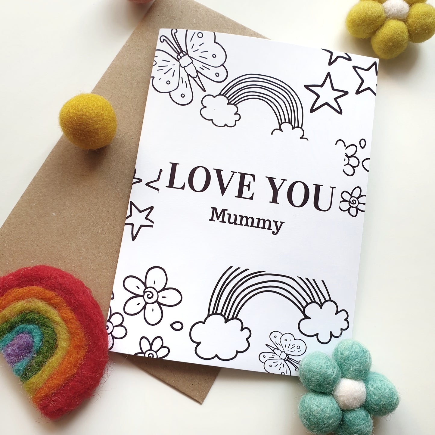 Colour Me In Personalised Mothers Day Rainbow Butterfly Design - A6 Greeting Card