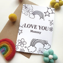 Load image into Gallery viewer, Colour Me In Personalised Mothers Day Rainbow Butterfly Design - A6 Greeting Card