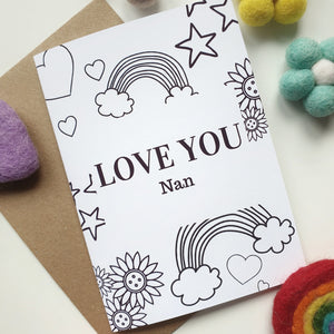 Colour Me In Personalised Mothers Day Rainbow Hearts Design - A6 Greeting Card