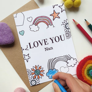 Colour Me In Personalised Mothers Day Rainbow Hearts Design - A6 Greeting Card