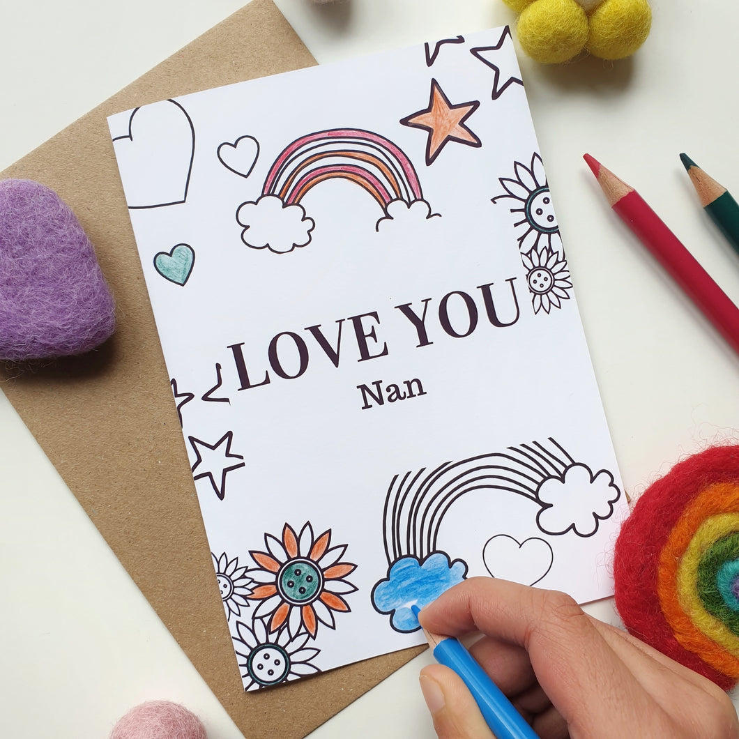 Colour Me In Personalised Mothers Day Rainbow Hearts Design - A6 Greeting Card