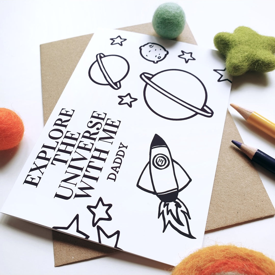 Colour Me In Personalised Fathers Day Explore the Universe with Me Design - A6 Greeting Card