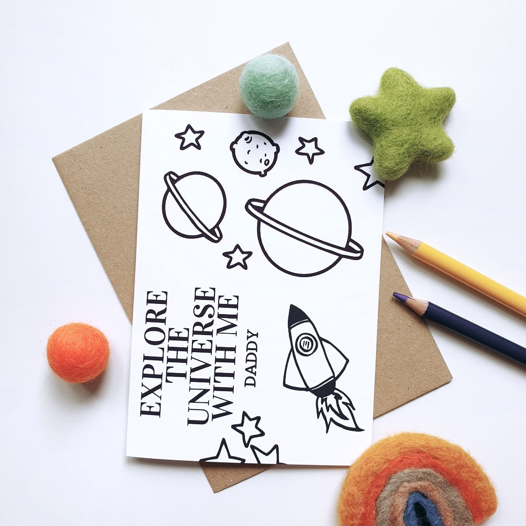 Colour Me In Personalised Fathers Day Explore the Universe with Me Design - A6 Greeting Card