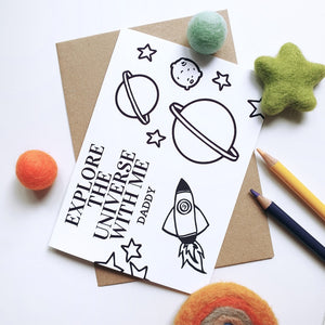Colour Me In Personalised Fathers Day Explore the Universe with Me Design - A6 Greeting Card