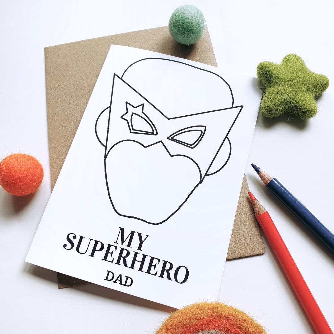 Colour Me In Personalised Fathers Day My Superhero Design - A6 Greeting Card