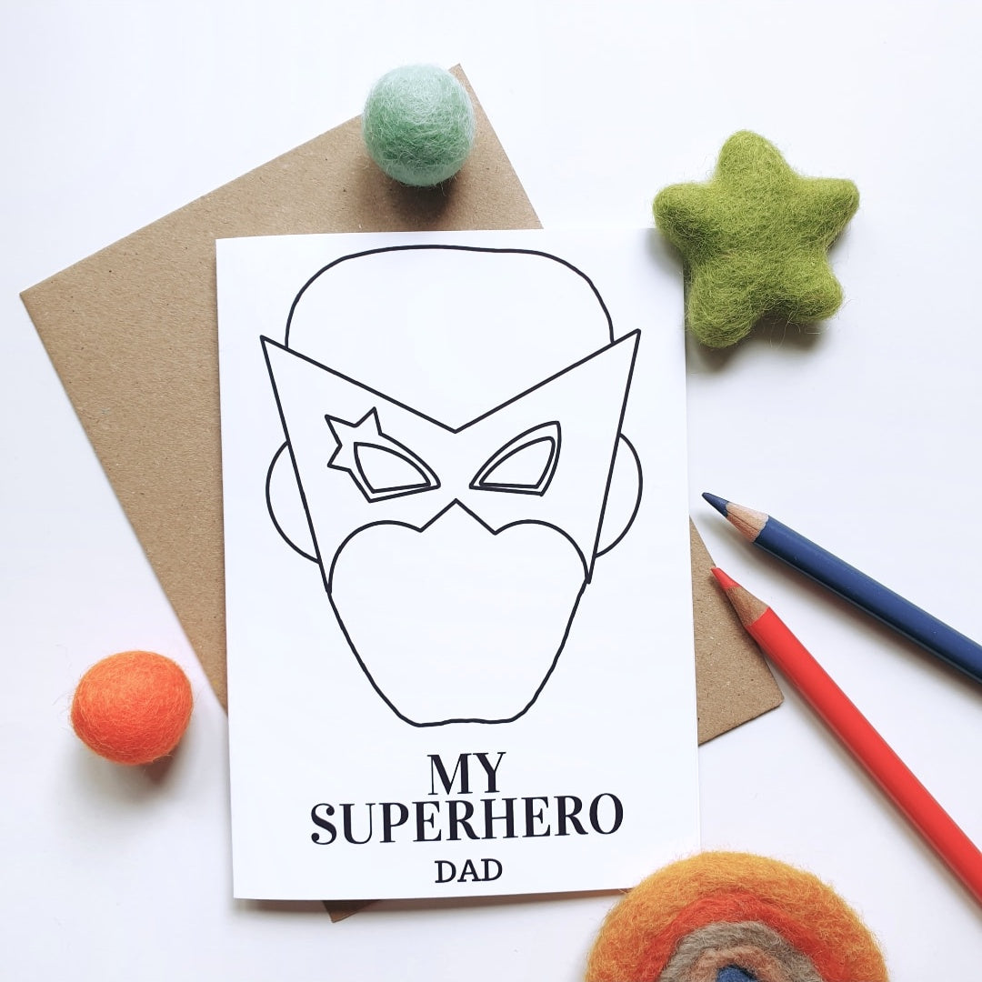 Colour Me In Personalised Fathers Day My Superhero Design - A6 Greeting Card