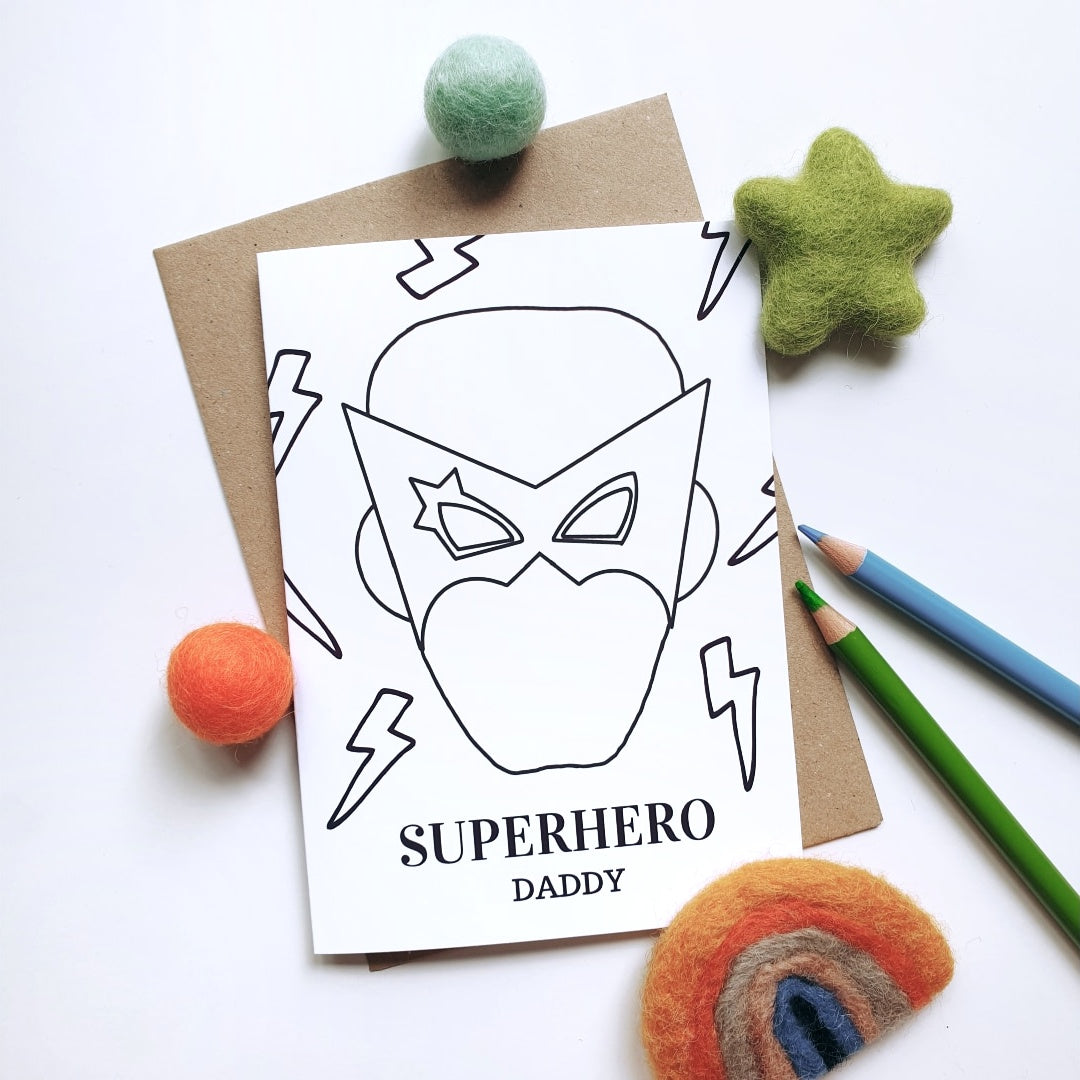 Colour Me In Personalised Fathers Day Superhero Lightning Design - A6 Greeting Card