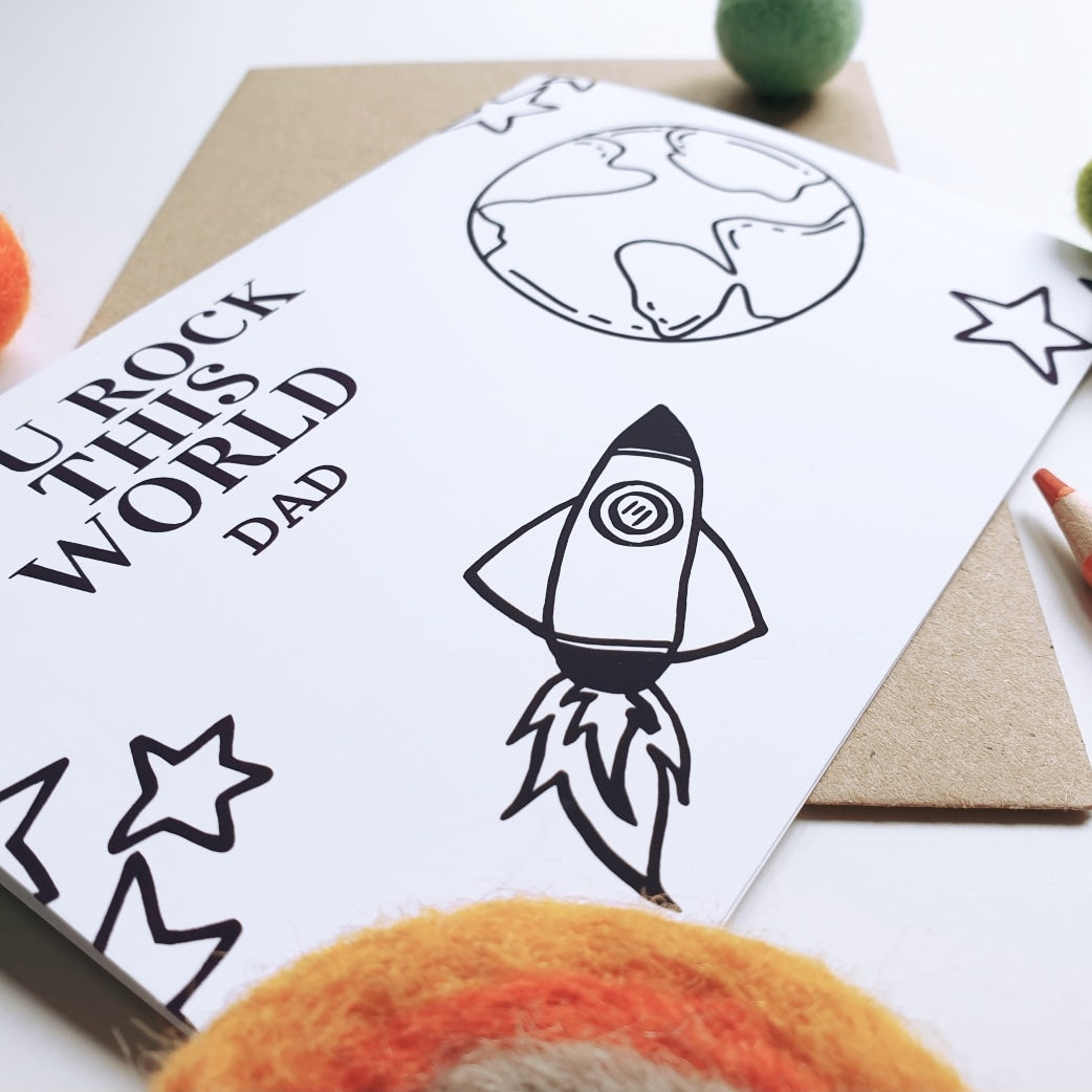Colour Me In Personalised Fathers Day You Rock This World Design - A6 Greeting Card