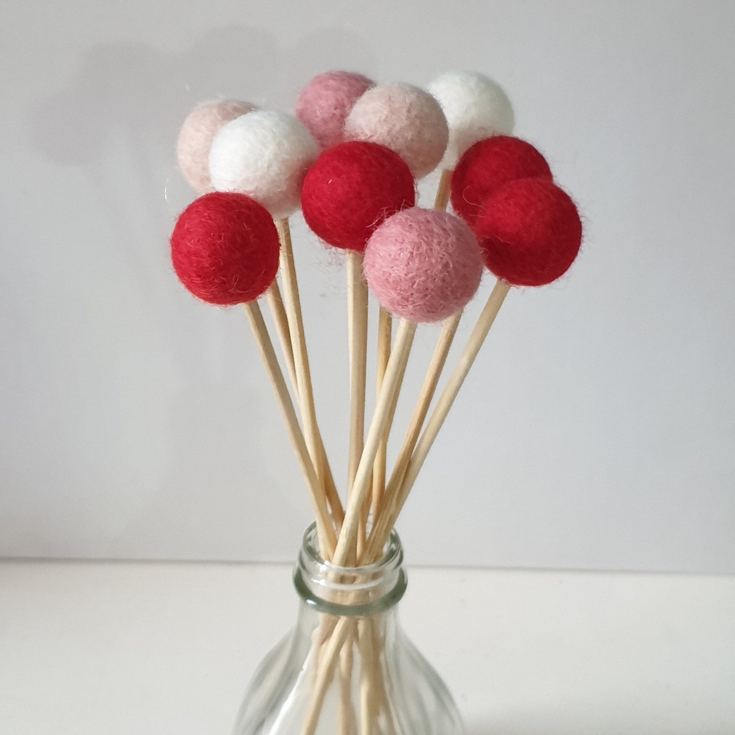 Hearts Pom Pom Flowers, Felt Ball Bouquet Room Decor