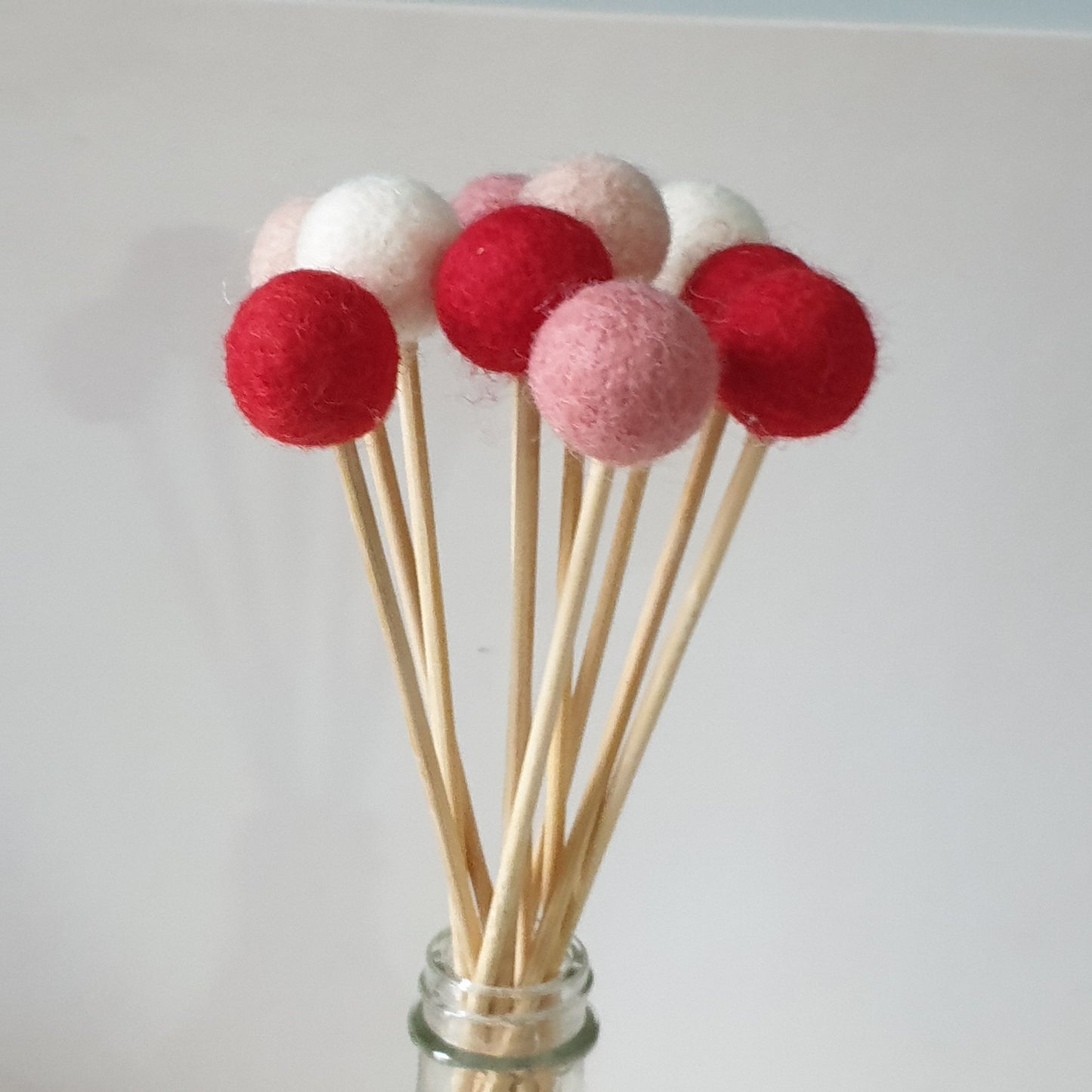 Hearts Pom Pom Flowers, Felt Ball Bouquet Room Decor