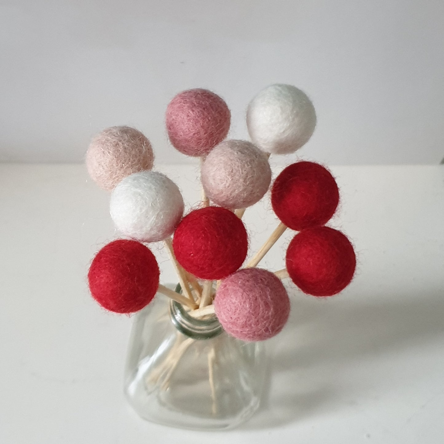 Hearts Pom Pom Flowers, Felt Ball Bouquet Room Decor