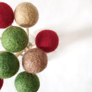 Holly Pom Pom Flowers, Felt Ball Bouquet Room Decor