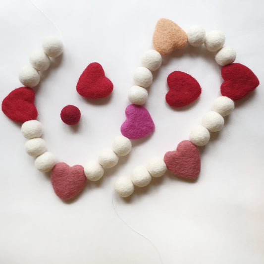 Love Heart Pom Pom Garland - Felt Ball Nursery Decor