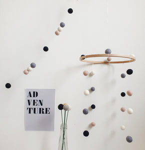 Monochrome Pom Pom Garland - Felt Ball Nursery Decor