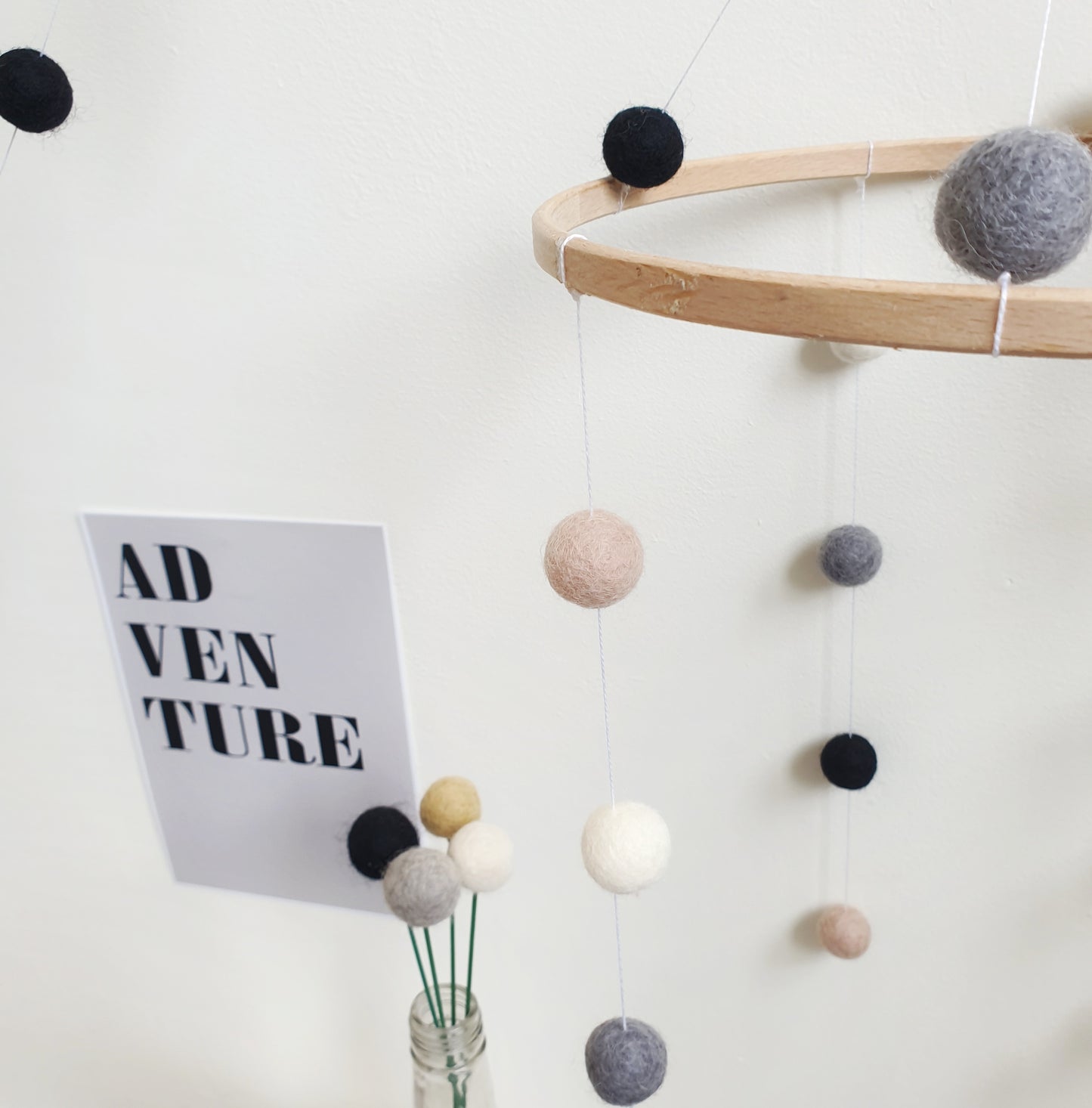 Monochrome Felt Ball Cot Mobile - Pom Pom Nursery Decor