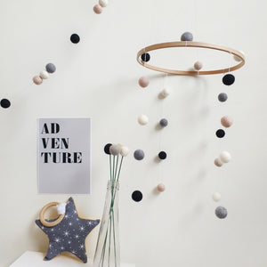 Monochrome Felt Ball Cot Mobile - Pom Pom Nursery Decor