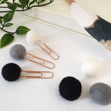Load image into Gallery viewer, Monochrome Pom Pom Paperclips - Felt Ball Stationary Bookmarks
